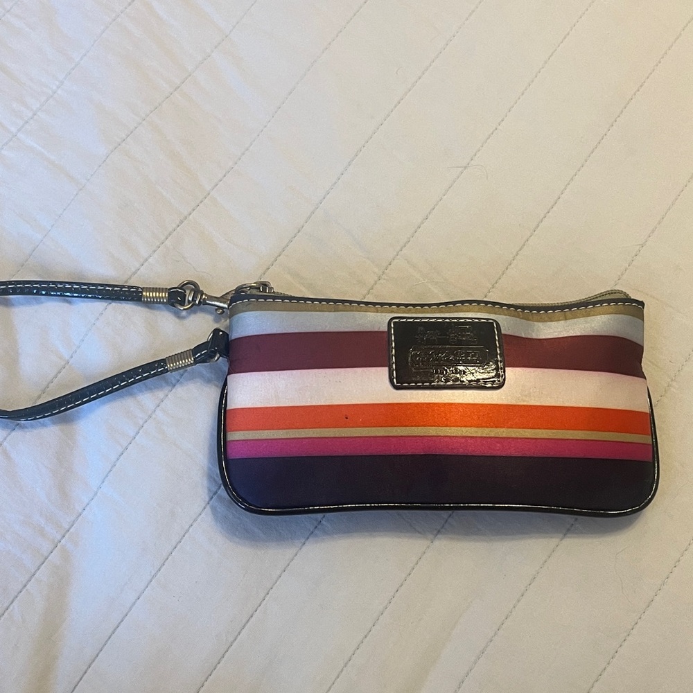 Coach Legacy Stripe 65th anniversary wristlet cosmetic case pouch